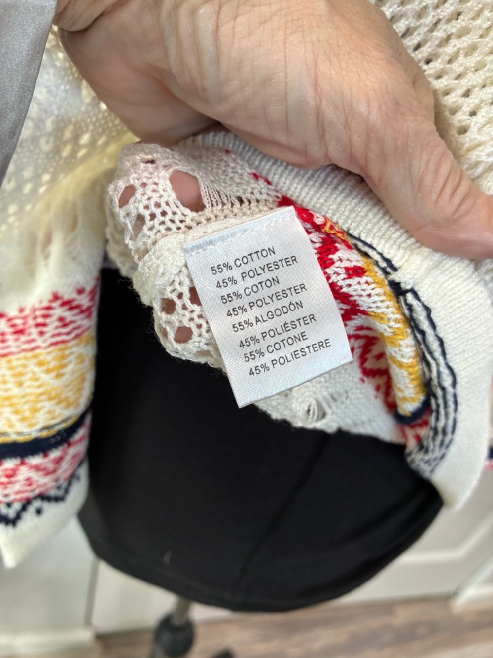 Ivory Open-Knit Crewneck Sweater with Red Fair Isle Accents - Picture 6 of 7